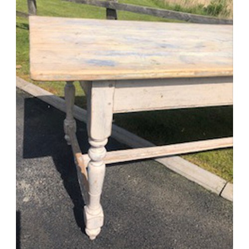 138 - REFECTORY TABLE, 76cm H x 198cm W x 81cm D, antique pine and white painted with natural plank top.