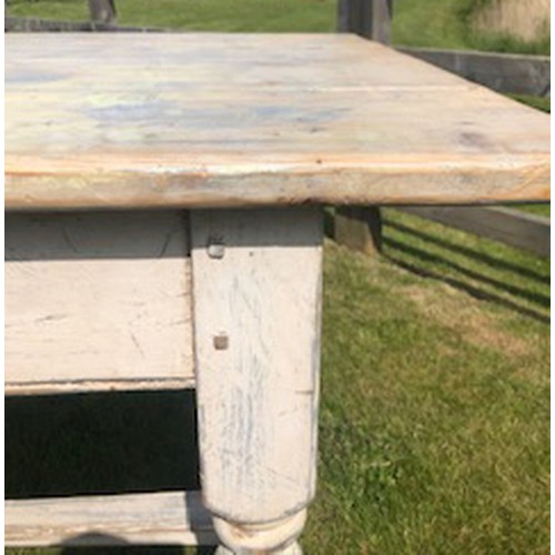 138 - REFECTORY TABLE, 76cm H x 198cm W x 81cm D, antique pine and white painted with natural plank top.