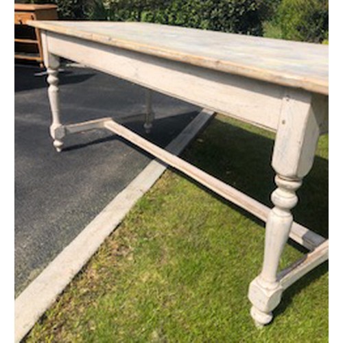 138 - REFECTORY TABLE, 76cm H x 198cm W x 81cm D, antique pine and white painted with natural plank top.