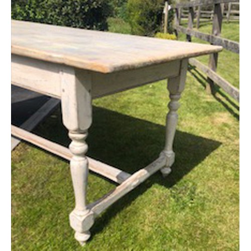 138 - REFECTORY TABLE, 76cm H x 198cm W x 81cm D, antique pine and white painted with natural plank top.