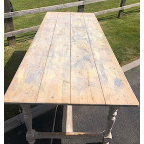 138 - REFECTORY TABLE, 76cm H x 198cm W x 81cm D, antique pine and white painted with natural plank top.