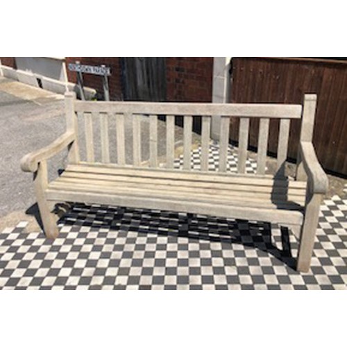 139 - GARDEN BENCH, by Green Brothers, 96cm H x 182cm W x 69cm D, lister teak.