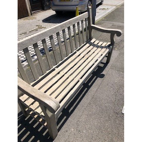 139 - GARDEN BENCH, by Green Brothers, 96cm H x 182cm W x 69cm D, lister teak.