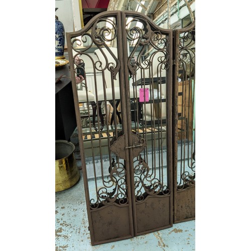 448 - ARCHITECTURAL WALL MIRRORS, a pair, 129cm x 33cm, gated design. (2)