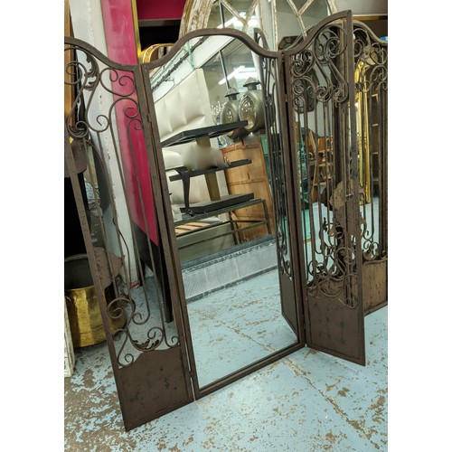 448 - ARCHITECTURAL WALL MIRRORS, a pair, 129cm x 33cm, gated design. (2)