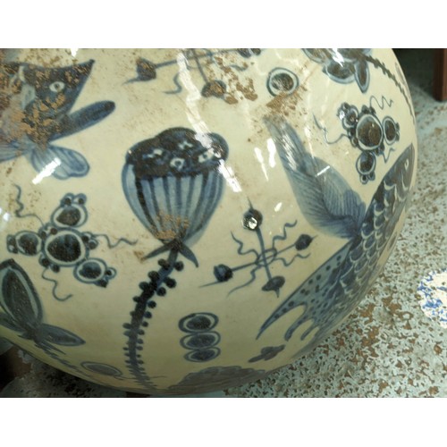 450 - BOTTLE VASES, a pair, 60cm H, Chinese Export style blue and white ceramic. (2)