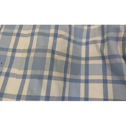 455 - CURTAINS, a pair, 210cm drop x 110cm gathered, checkered fabric, lined and interlined. (2)