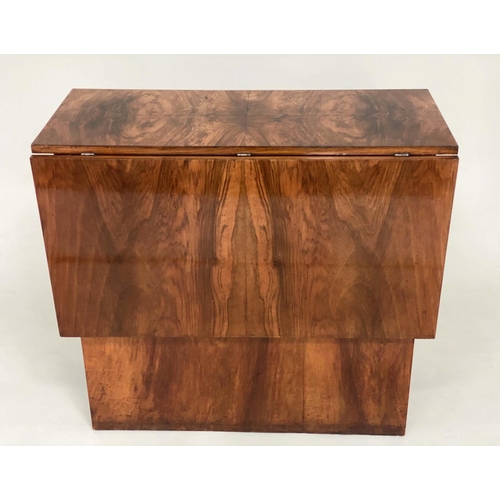 108 - ART DECO TABLE, figured walnut of drop flap rectangular form, 124cm x 84cm x 76cm H extended.