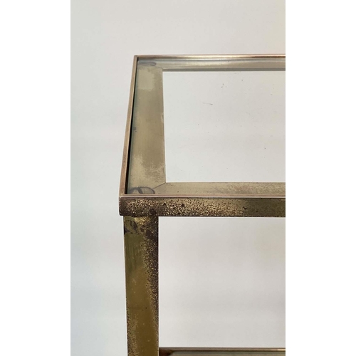 110 - CONSOLE TABLE, 1970's Maison Jansen style gilt metal rectangular with two glazed shelves, 61cm x 70c... 