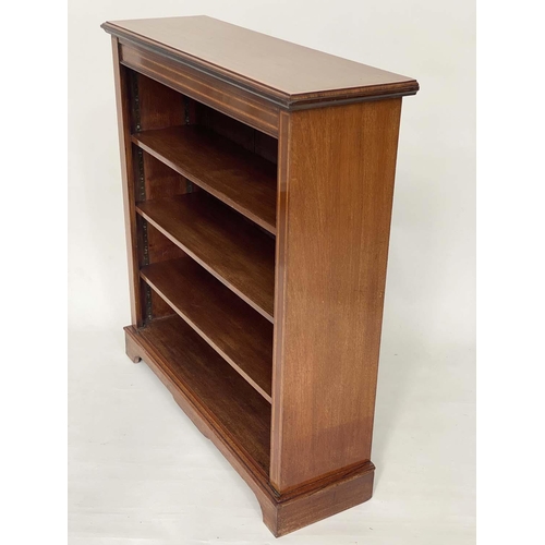 119 - OPEN BOOKCASE, Edwardian mahogany and satinwood crossbanded with two adjustable shelves, 99cm x 107c... 