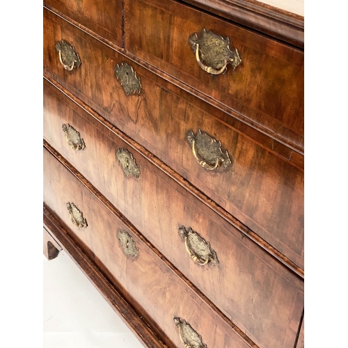 102 - CHEST, early 18th century English Queen Anne figured walnut and crossbanded with two short above thr... 