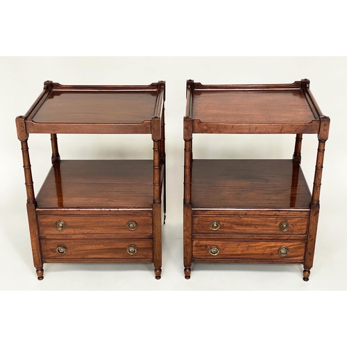 122 - LAMP TABLES, George III style mahogany, each with gallery, two tiers and two drawers, 48cm W x 42cm ... 