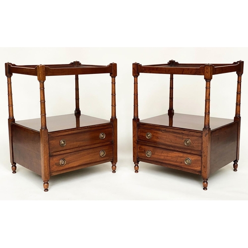 122 - LAMP TABLES, George III style mahogany, each with gallery, two tiers and two drawers, 48cm W x 42cm ... 