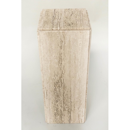 135 - PLINTH, 1970's Italian travertine marble square section and stepped top, 28cm x 28cm x 72cm H.