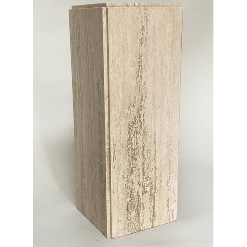 135 - PLINTH, 1970's Italian travertine marble square section and stepped top, 28cm x 28cm x 72cm H.