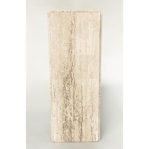 135 - PLINTH, 1970's Italian travertine marble square section and stepped top, 28cm x 28cm x 72cm H.