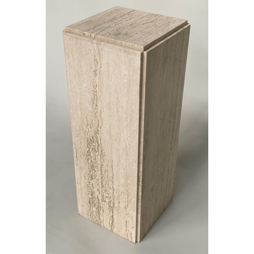 135 - PLINTH, 1970's Italian travertine marble square section and stepped top, 28cm x 28cm x 72cm H.