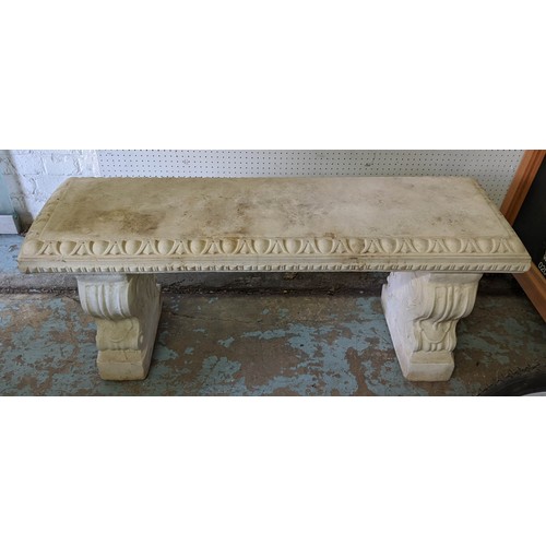 464 - ARCHITECTURAL GARDEN BENCH, composite stone, 112cm W.