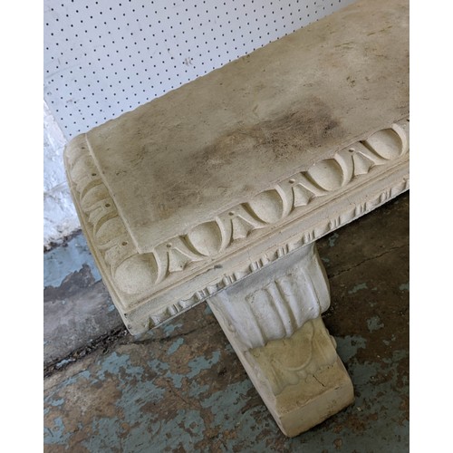 464 - ARCHITECTURAL GARDEN BENCH, composite stone, 112cm W.