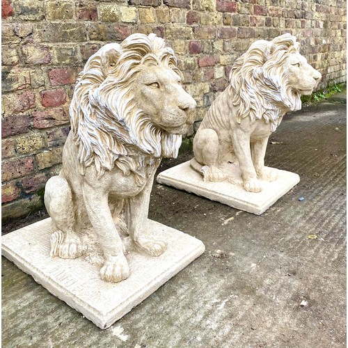 461 - SCULPTURAL LIONS, a pair, composite stone, 69cm H. (2)