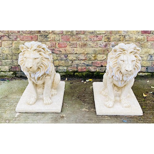 461 - SCULPTURAL LIONS, a pair, composite stone, 69cm H. (2)