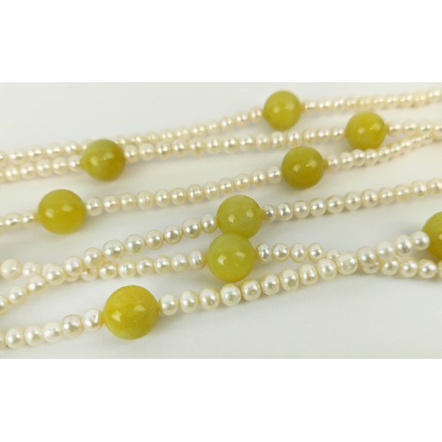 26 - TWO FRESHWATER PEARL AND DYED SIMULATED JADE NECKLACE, BRACELET AND EARRING SETS, the green jade set... 