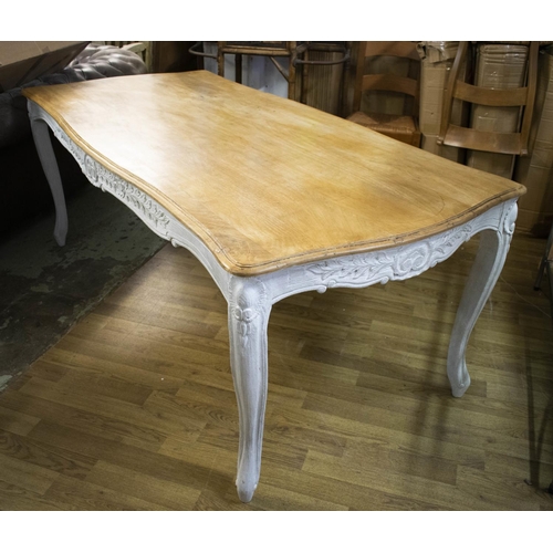 141 - FARMHOUSE TABLE, 76cm H x 194cmx  94cm, Louis XV style white painted with walnut top.