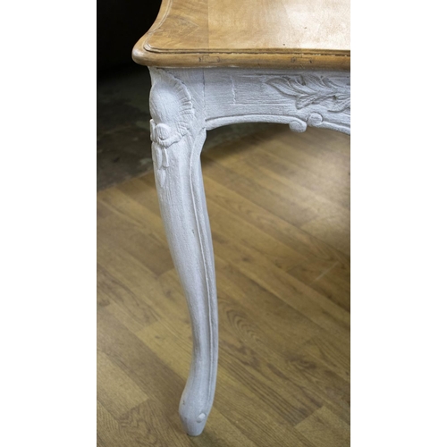 141 - FARMHOUSE TABLE, 76cm H x 194cmx  94cm, Louis XV style white painted with walnut top.