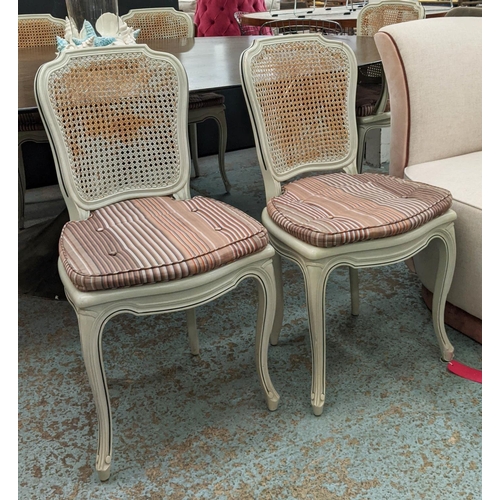 469 - DINING CHAIRS, a set of six, 93cm H, French style, caned seats and backs with cushions. (6)