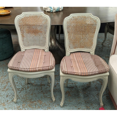 469 - DINING CHAIRS, a set of six, 93cm H, French style, caned seats and backs with cushions. (6)