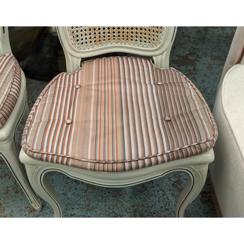 469 - DINING CHAIRS, a set of six, 93cm H, French style, caned seats and backs with cushions. (6)