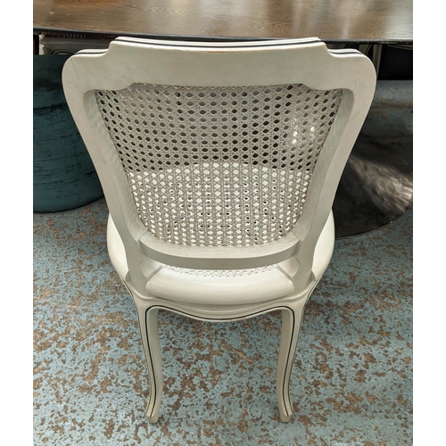 469 - DINING CHAIRS, a set of six, 93cm H, French style, caned seats and backs with cushions. (6)