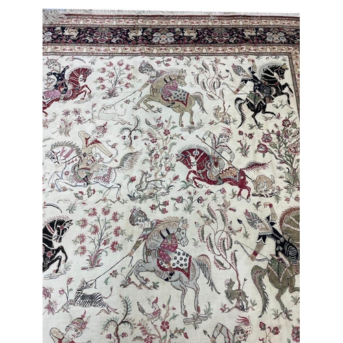 76 - FINE PURE SILK PERSIAN QUM CARPET, 300cm x 195cm.