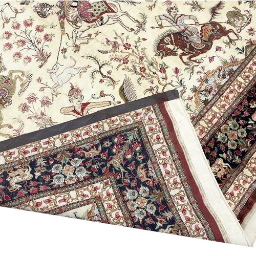 76 - FINE PURE SILK PERSIAN QUM CARPET, 300cm x 195cm.