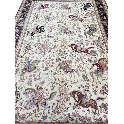 76 - FINE PURE SILK PERSIAN QUM CARPET, 300cm x 195cm.