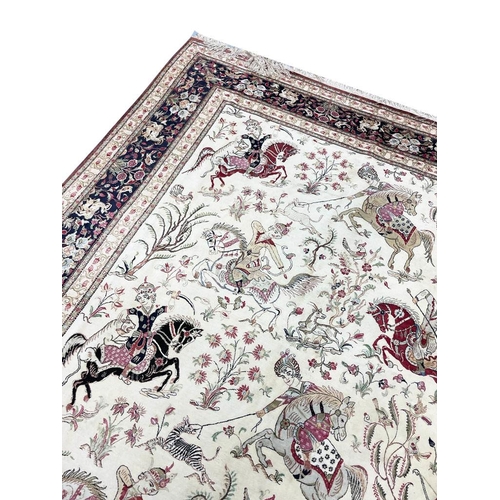 76 - FINE PURE SILK PERSIAN QUM CARPET, 300cm x 195cm.