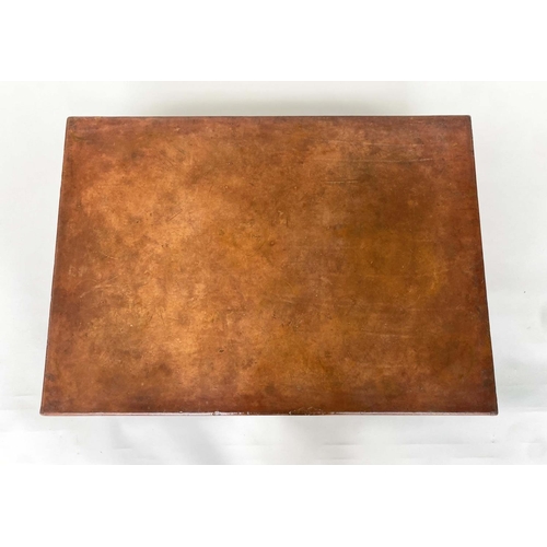 197 - LOW TABLE, vintage 1960's stitched tan hide leather covered, rectangular with plinth, 70cm x 50cm x ... 