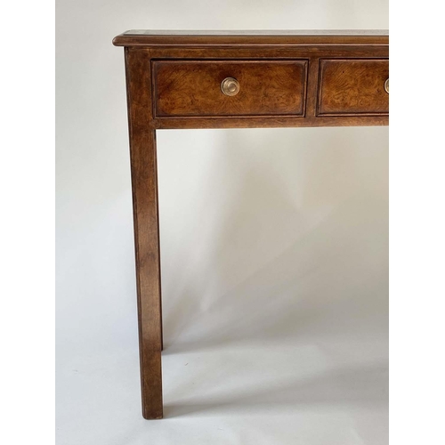 198 - HALL TABLE, George III design burr walnut and crossbanded with four short drawers, 126cm x 76cm H x ... 