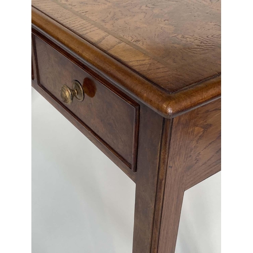 198 - HALL TABLE, George III design burr walnut and crossbanded with four short drawers, 126cm x 76cm H x ... 