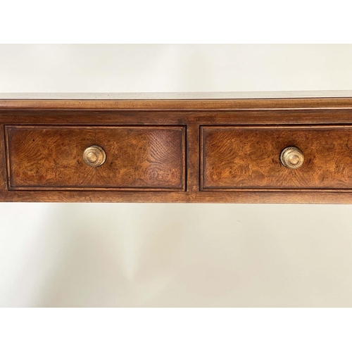 198 - HALL TABLE, George III design burr walnut and crossbanded with four short drawers, 126cm x 76cm H x ... 