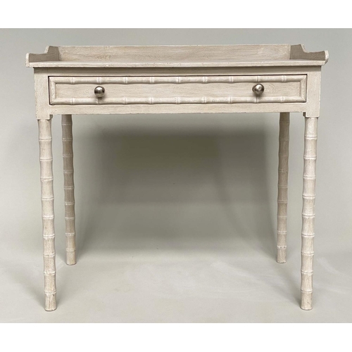 193 - FAUX BAMBOO SIDE TABLE, 19th century English grey painted with single frieze drawer, 76cm W x 71cm H... 