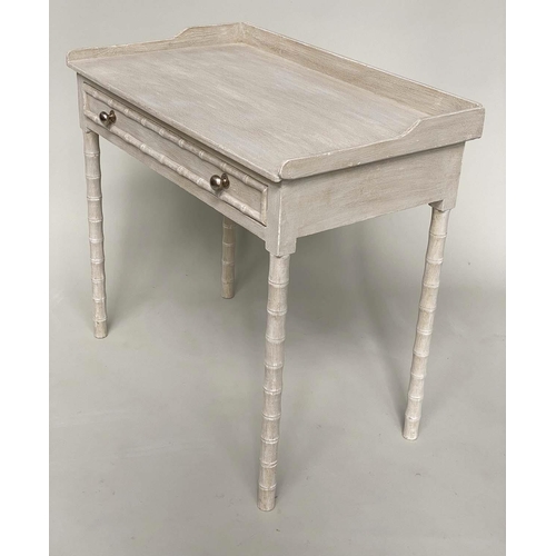 193 - FAUX BAMBOO SIDE TABLE, 19th century English grey painted with single frieze drawer, 76cm W x 71cm H... 