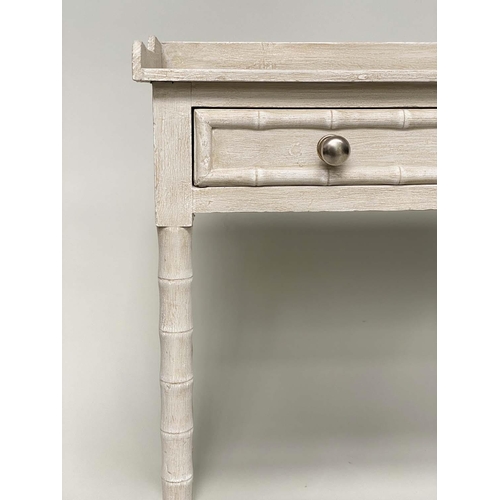 193 - FAUX BAMBOO SIDE TABLE, 19th century English grey painted with single frieze drawer, 76cm W x 71cm H... 