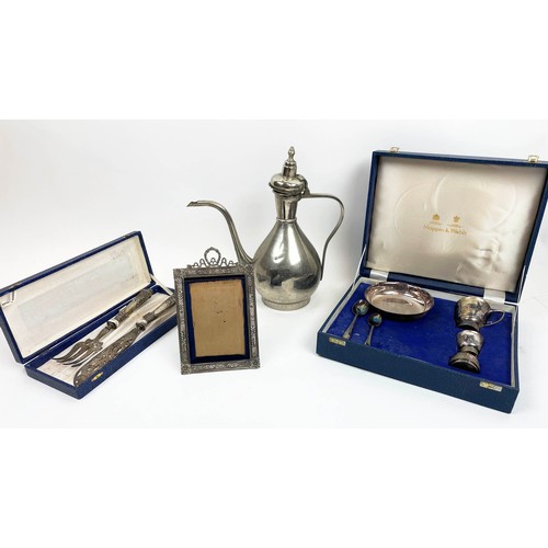 36 - MAPPIN AND WEBB SILVER PLATE CHRISTENING SET, a Continental silver handled fish knife set boxed, a .... 