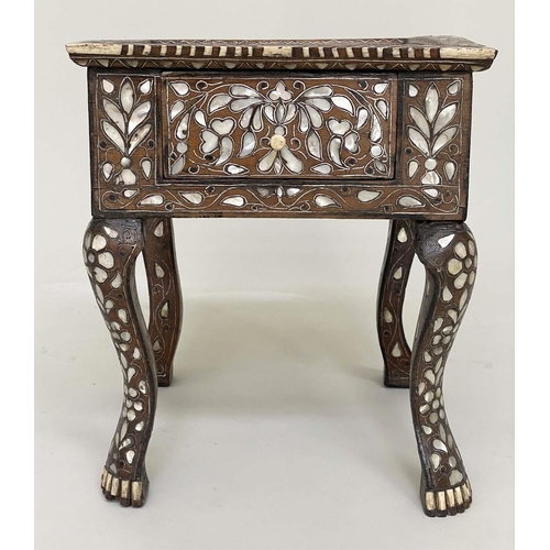 194 - LOW TABLES, a pair, early 20th century Moorish hardwood and mother of pearl inlaid each square with ... 