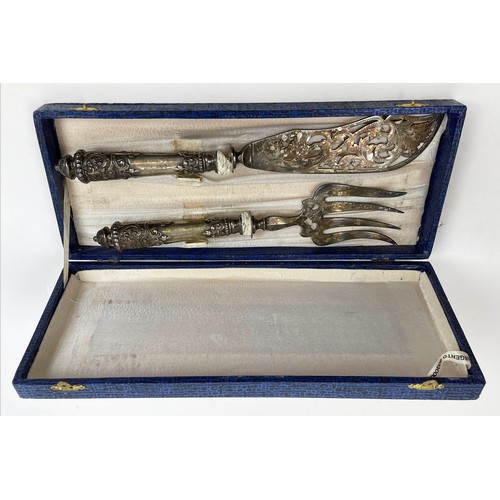 36 - MAPPIN AND WEBB SILVER PLATE CHRISTENING SET, a Continental silver handled fish knife set boxed, a .... 