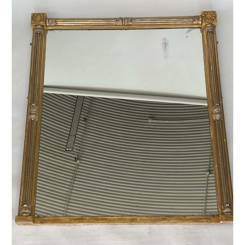 178 - OVERMANTEL MIRROR, early 19th century William IV giltwood with reeded columns, 142cm x 171cm H.