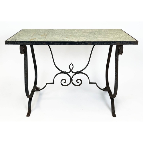 134 - ORANGERY/POTTING TABLE, French Provincial design, cast iron base with rectangular marble top, 75cm H... 