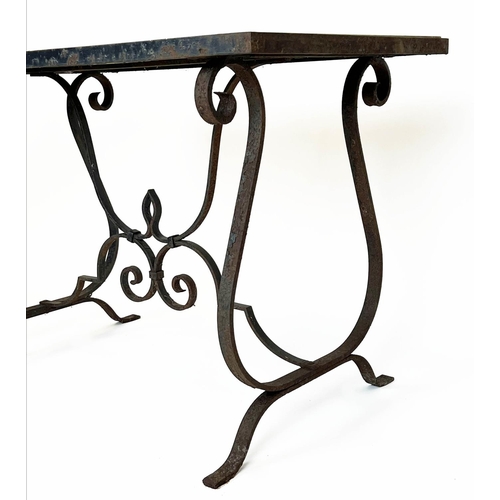 134 - ORANGERY/POTTING TABLE, French Provincial design, cast iron base with rectangular marble top, 75cm H... 