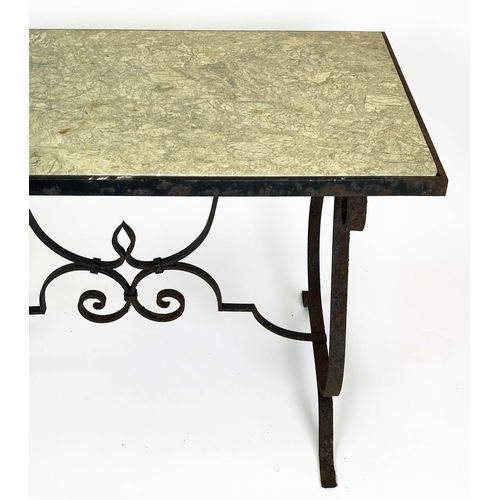 134 - ORANGERY/POTTING TABLE, French Provincial design, cast iron base with rectangular marble top, 75cm H... 